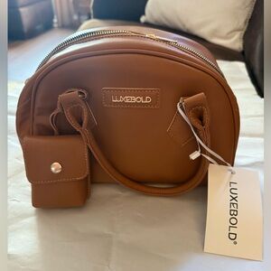 NWT LuxeBold Boston Satchel Tote Crossbody Strap Soft Vegan Leather Brown